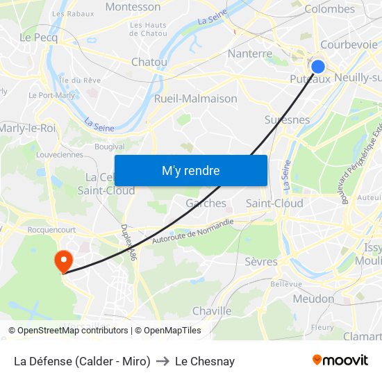 La Défense (Calder - Miro) to Le Chesnay map