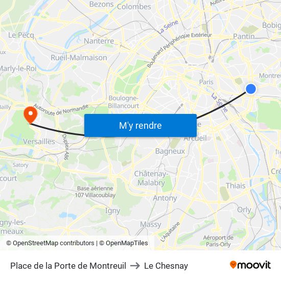 Place de la Porte de Montreuil to Le Chesnay map