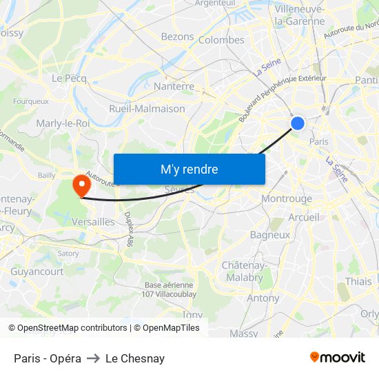 Paris - Opéra to Le Chesnay map