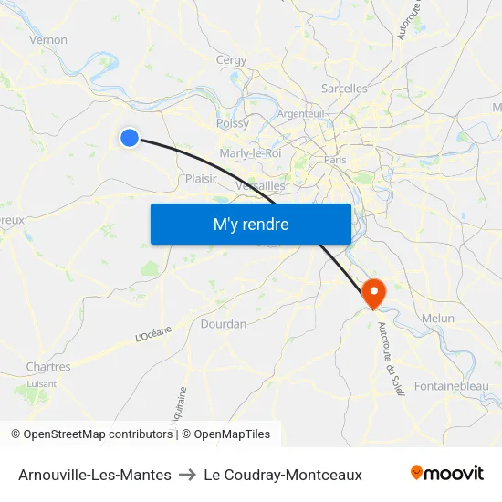 Arnouville-Les-Mantes to Le Coudray-Montceaux map