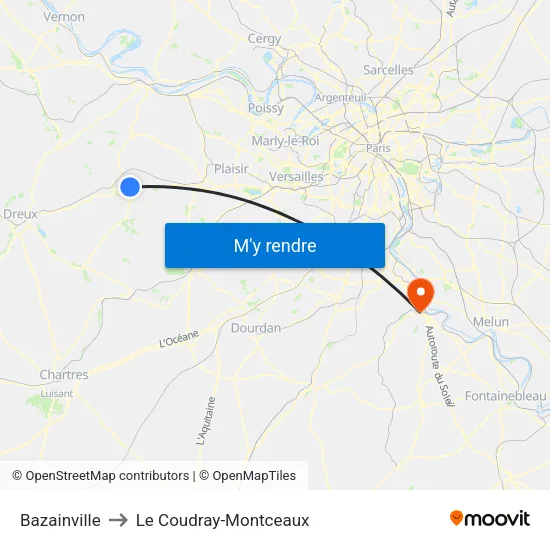 Bazainville to Le Coudray-Montceaux map