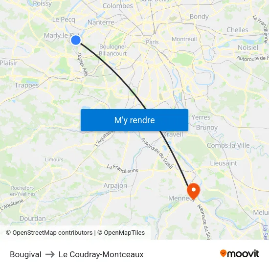 Bougival to Le Coudray-Montceaux map
