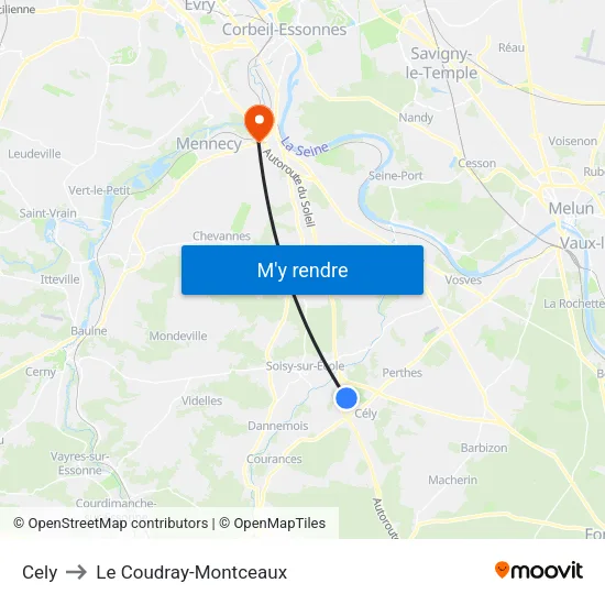 Cely to Le Coudray-Montceaux map