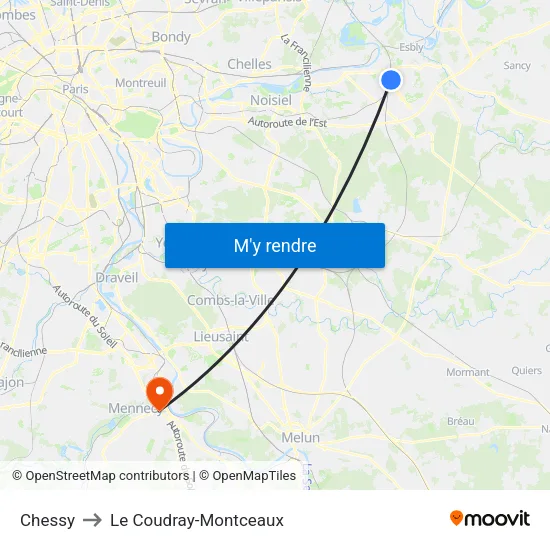 Chessy to Le Coudray-Montceaux map