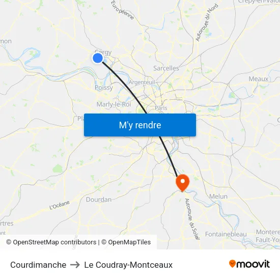 Courdimanche to Le Coudray-Montceaux map