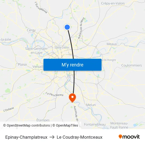 Epinay-Champlatreux to Le Coudray-Montceaux map