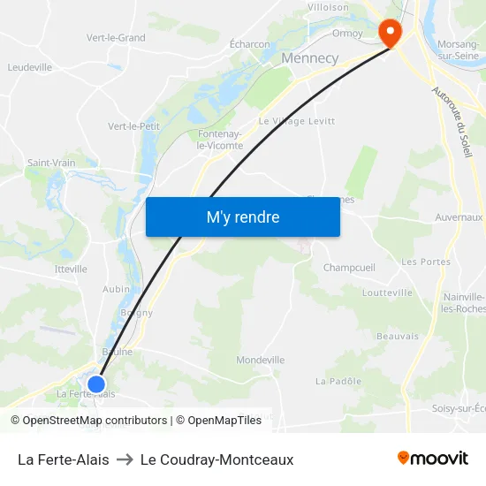 La Ferte-Alais to Le Coudray-Montceaux map