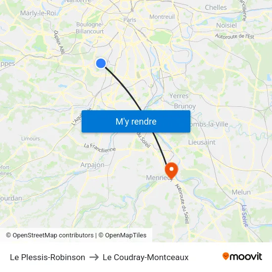 Le Plessis-Robinson to Le Coudray-Montceaux map