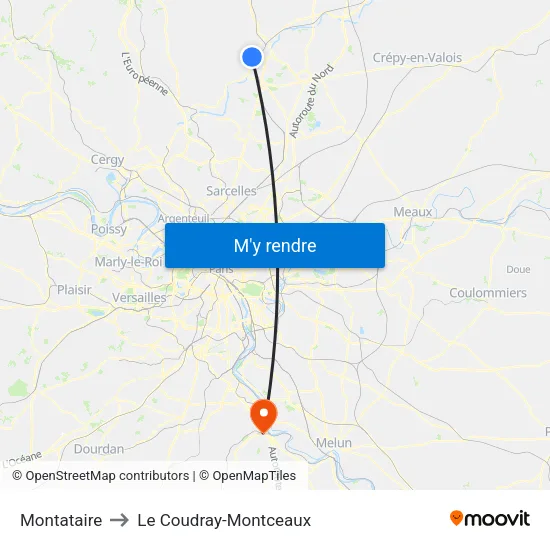 Montataire to Le Coudray-Montceaux map