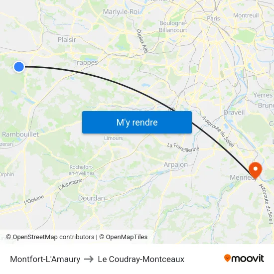 Montfort-L'Amaury to Le Coudray-Montceaux map