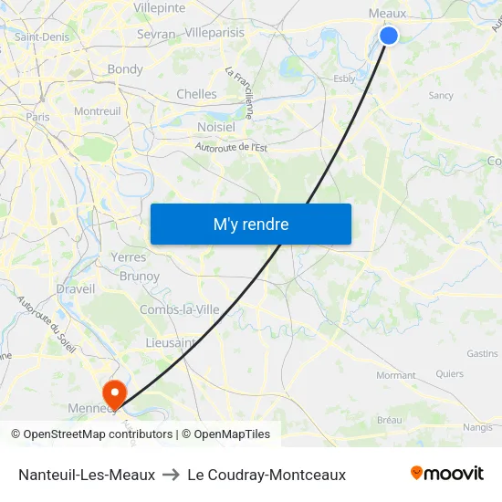 Nanteuil-Les-Meaux to Le Coudray-Montceaux map