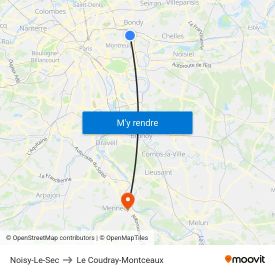 Noisy-Le-Sec to Le Coudray-Montceaux map