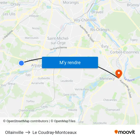 Ollainville to Le Coudray-Montceaux map