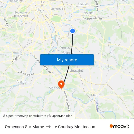 Ormesson-Sur-Marne to Le Coudray-Montceaux map
