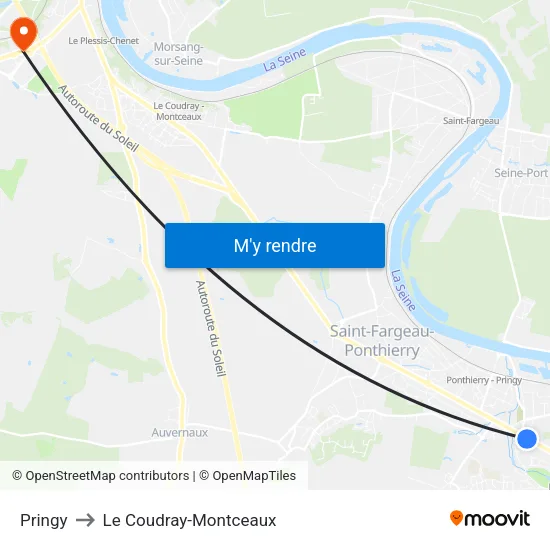 Pringy to Le Coudray-Montceaux map