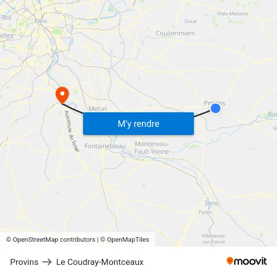 Provins to Le Coudray-Montceaux map