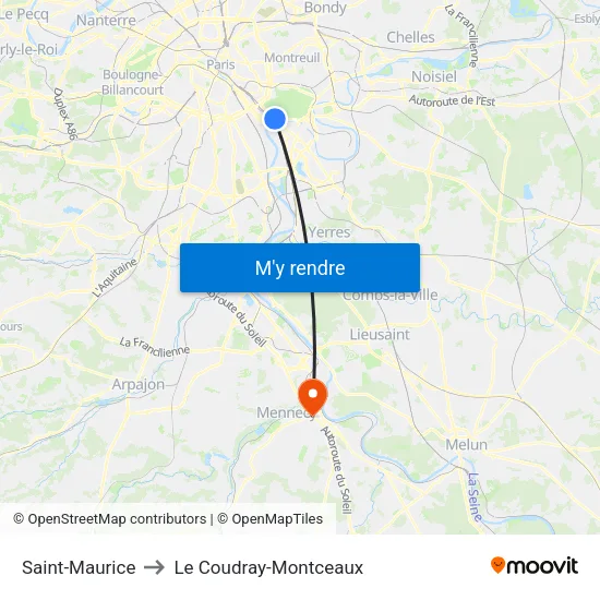 Saint-Maurice to Le Coudray-Montceaux map