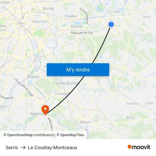 Serris to Le Coudray-Montceaux map