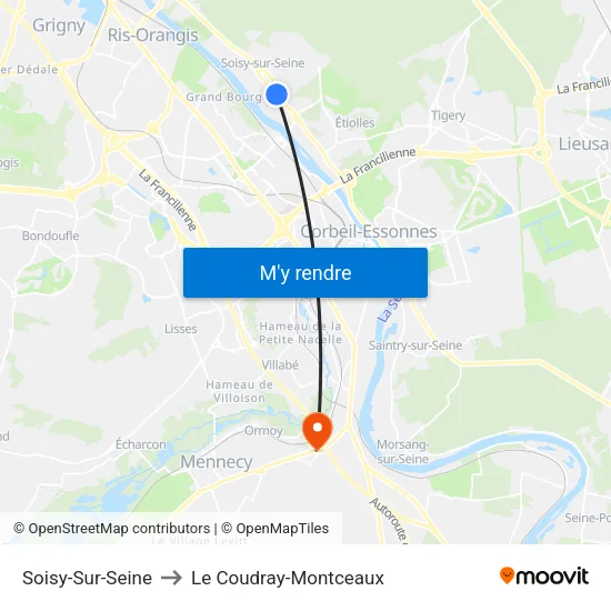 Soisy-Sur-Seine to Le Coudray-Montceaux map