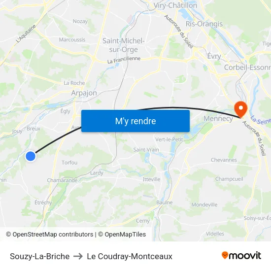 Souzy-La-Briche to Le Coudray-Montceaux map