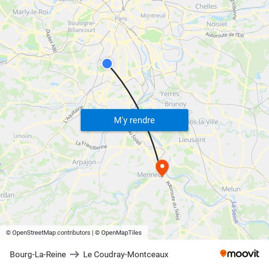 Bourg-La-Reine to Le Coudray-Montceaux map