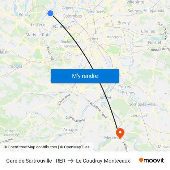 Gare de Sartrouville - RER to Le Coudray-Montceaux map