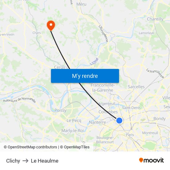 Clichy to Le Heaulme map