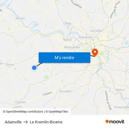 Adainville to Le Kremlin-Bicetre map