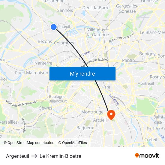 Argenteuil to Le Kremlin-Bicetre map