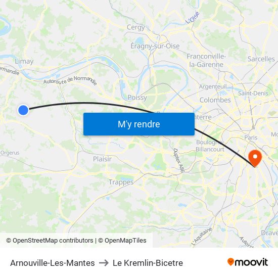 Arnouville-Les-Mantes to Le Kremlin-Bicetre map