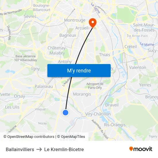 Ballainvilliers to Le Kremlin-Bicetre map