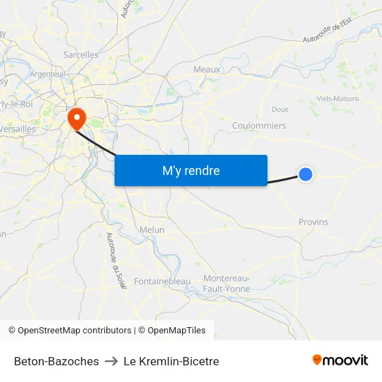 Beton-Bazoches to Le Kremlin-Bicetre map