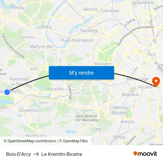 Bois-D'Arcy to Le Kremlin-Bicetre map