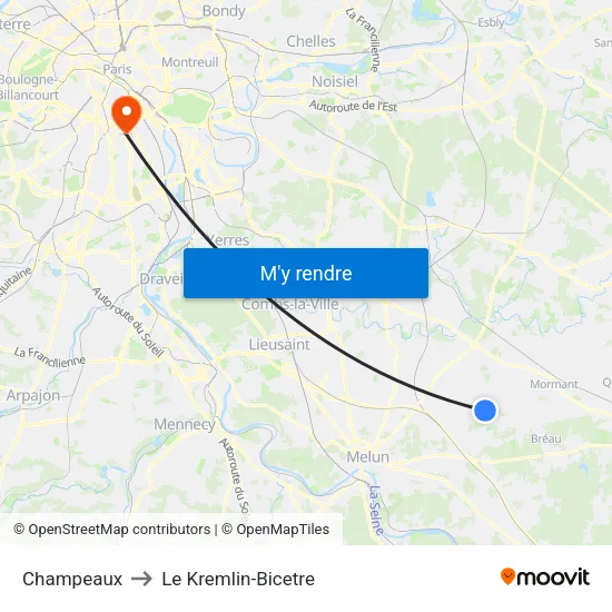 Champeaux to Le Kremlin-Bicetre map