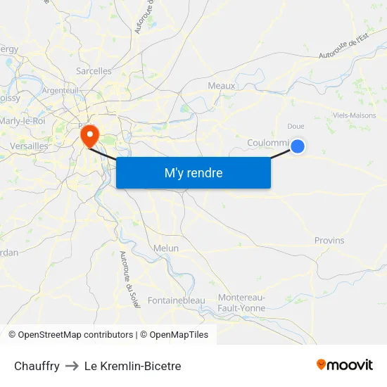 Chauffry to Le Kremlin-Bicetre map