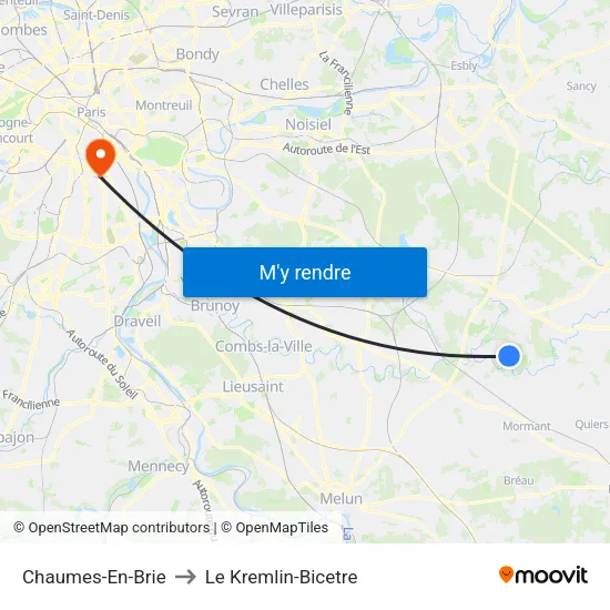 Chaumes-En-Brie to Le Kremlin-Bicetre map