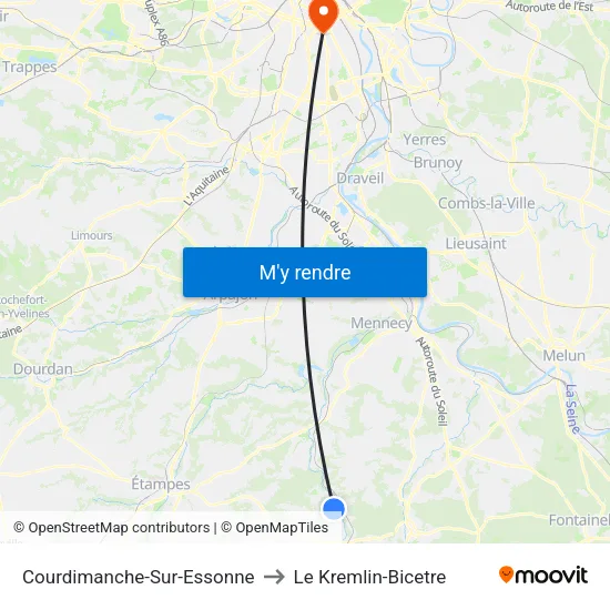 Courdimanche-Sur-Essonne to Le Kremlin-Bicetre map