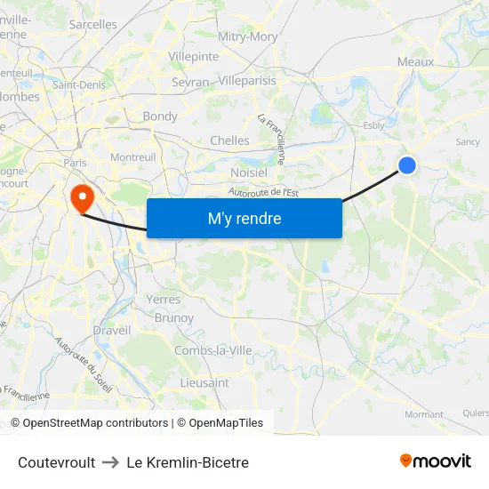 Coutevroult to Le Kremlin-Bicetre map