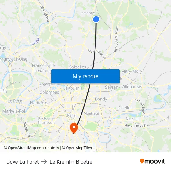 Coye-La-Foret to Le Kremlin-Bicetre map