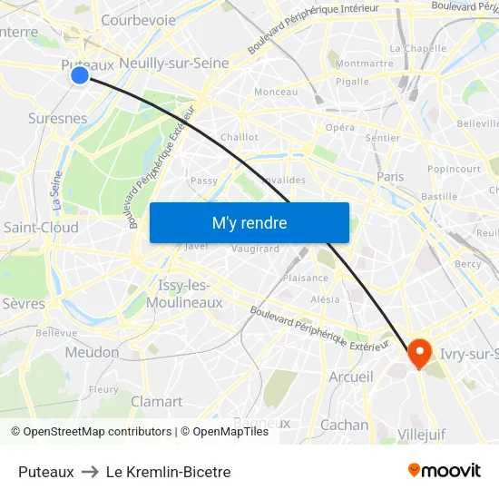 Puteaux to Le Kremlin-Bicetre map