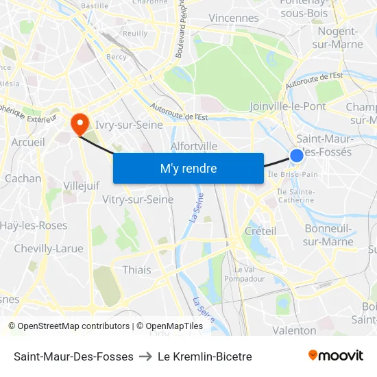 Saint-Maur-Des-Fosses to Le Kremlin-Bicetre map