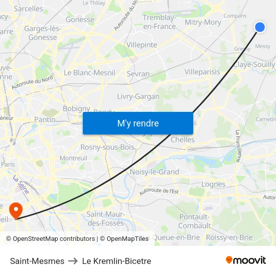 Saint-Mesmes to Le Kremlin-Bicetre map