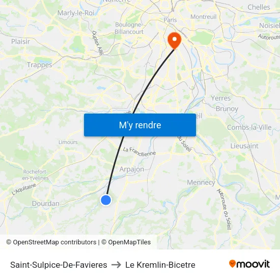 Saint-Sulpice-De-Favieres to Le Kremlin-Bicetre map