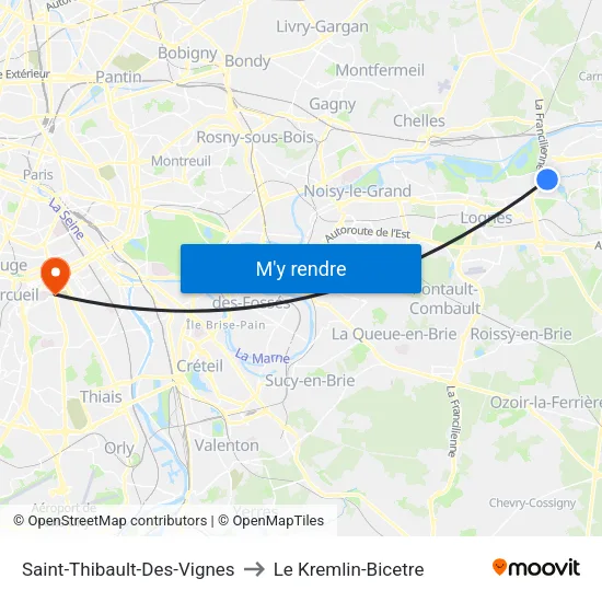 Saint-Thibault-Des-Vignes to Le Kremlin-Bicetre map
