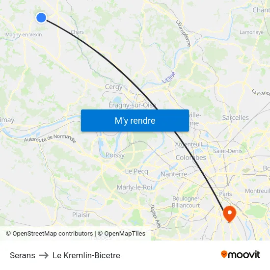 Serans to Le Kremlin-Bicetre map