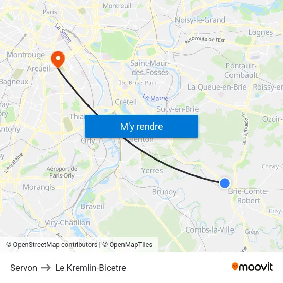 Servon to Le Kremlin-Bicetre map