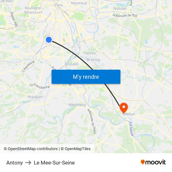Antony to Le Mee-Sur-Seine map