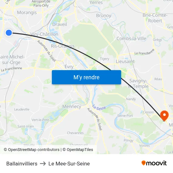 Ballainvilliers to Le Mee-Sur-Seine map
