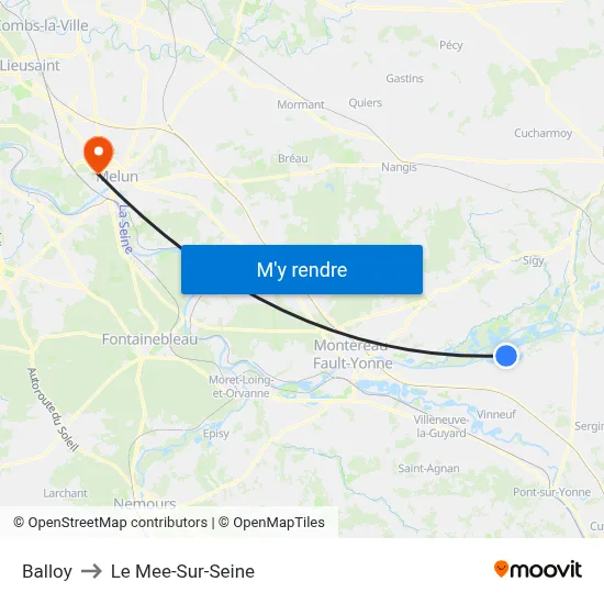 Balloy to Le Mee-Sur-Seine map