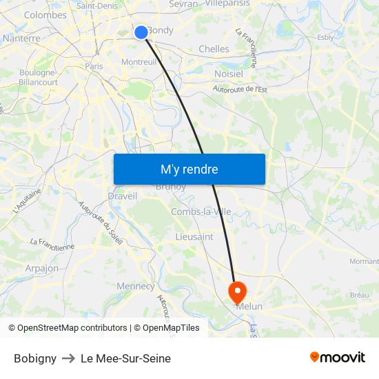 Bobigny to Le Mee-Sur-Seine map